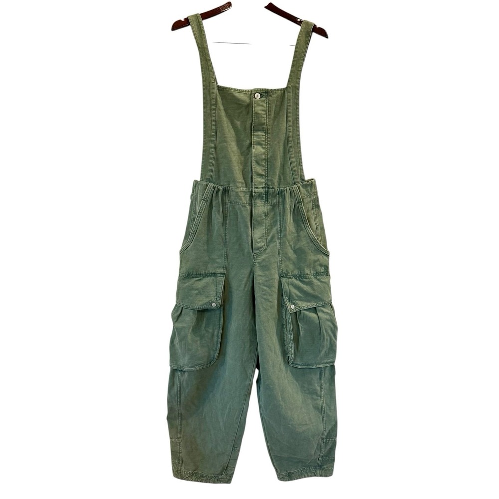 Free People Overalls Size 8 Green Cargo Utility Open Back Cotton Boho